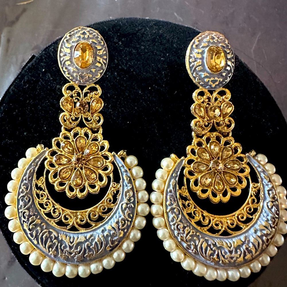 Grey neat meenakari statement earrings